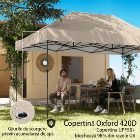 Outsunny Pavilion 3x4,3m, Acoperiș UPF50+, Pereți, Geantă cu Roți, Tenda Grădină, Maro Nisipiu | Aosom Romania