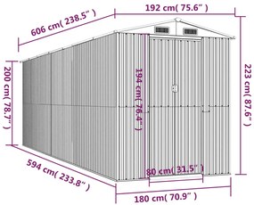 Sopron de gradina, gri deschis, 192x606x223 cm, otel galvanizat 192 x 606 x 223 cm