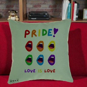 Perna Personalizata Pride Love is Love Curcubeu, 40x40 cm, Verde, Husa Detasabila, Perna Inclusa, BEKZ®