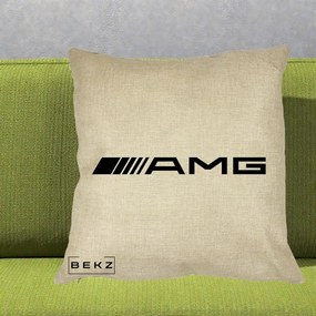 Perna Personalizata cu emblema Mercedes-AMG, 40x40 cm, Crem, Husa Detasabila, Perna Inclusa, BEKZ®