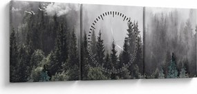 Tablou - Pădure cu elemente ilustrate (cu ceas) (90x30 cm)