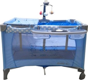Patut Pliabil si Tarc copii Baby Care™ PRO FMAT, 2 Niveluri de inaltime, Cu melodii si Masa infasat, Carusel cu jucarii din plus, Plasa insecte,