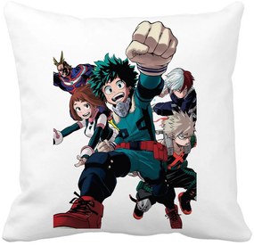 Perna Decorativa cu My Hero Academia Characters 2, 40x40 cm, Alba, Mata, Husa Detasabila, Burduf