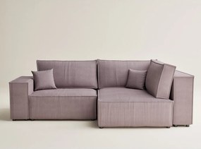 Colțar mov extensibil/cu spațiu de depozitare cu tapițerie din catifea reiată (cu colț pe partea dreaptă/în formă de ”L”) Tonga – Maison de Rêve