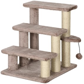 PawHut Arbore pentru zgârieturi, scara pentru animale de companie, 3 trepte, minge de joc, până la 5 kg, 45x40x48cm, Maro | Aosom Romania
