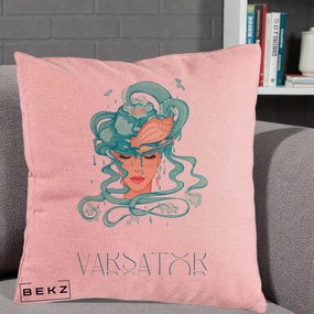 Perna Personalizata Zodiac Varsator Cowgirl, 40x40 cm, Roz, Husa Detasabila, Perna Inclusa, BEKZ®