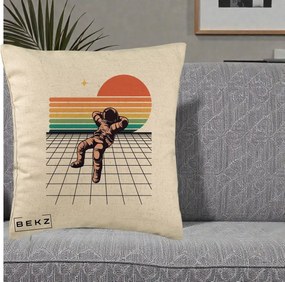 Perna Decorativa Astronaut Retro Space, 40x40 cm, Bej, Husa Detasabila, Perna Inclusa, BEKZ®