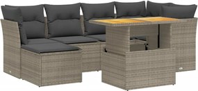 vidaXL Set canapele de grădină, 7 piese, cu perne, gri, poliratan