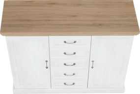 Comodă, 2 uşi cu 5 sertare, pin nordic/stejar sălbatic, ROYAL K2D