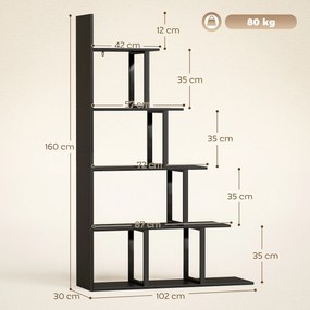 HOMCOM Etajeră bibliotecă separator de încăpere stil industrial în scară 5 rafturi 102 x 30 x 160 cm coloris negru | Aosom Romania