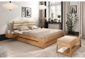 Pat matrimonial în culoare naturală din lemn de stejar 160x200 cm Twig – The Beds