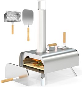 Outsunny Cuptor de Pizza cu Peleți din Lemn, Piatră Refractară și Lopată, 79x36x75 cm, Argintiu | Aosom Romania