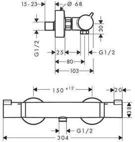 Baterie de duș, Hansgrohe, Ecostat Comfort, termostatată, negru cromat periat, 13116340