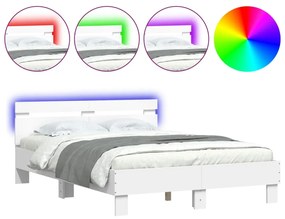 3207574 vidaXL Cadru de pat cu tăblie și LED, alb, 120x190 cm