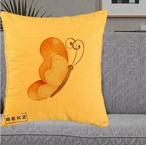 Perna Decorativa Fluture Acuarela Auriu, 40x40 cm, Galben, Husa Detasabila, Perna Inclusa, BEKZ®