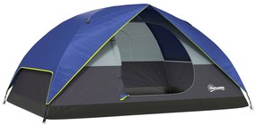 Outsunny Cort de camping 2-4 persoane, cort dôme familial impermeabil, cu fereastră, 2 buzunare, sac de transport, albastru închis | Aosom Romania