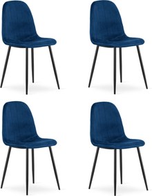Scaun de masa PADVA VELVET cu picioare negre, albastru