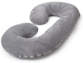 Pernă multifuncțională pentru gravide, C Shape, Husa Catifea, Gri