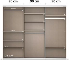 Dressing 271 cm lungime, 3 uși glisante, culoare gri antracit, compartimentare premium, 229 cm înălțime