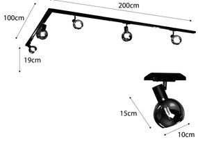 Sistem de iluminat modern pe șină cu 5 spoturi negre monofazate - Iconic Lava