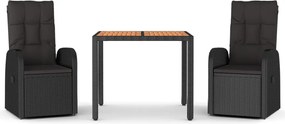 vidaXL Set mobilier de grădină cu perne, 3 piese, negru, poliratan