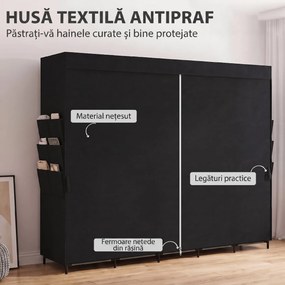 HOMCOM Dulap Textil Compact cu 5 Bare, 5 Rafturi, 6 Buzunare Laterale, Uși Anti-Praf cu Fermoar, Negru | Aosom Romania