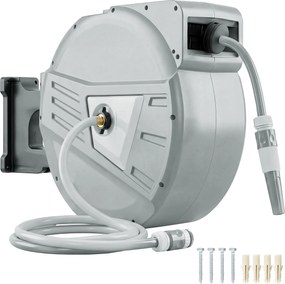 Outsunny Tambur furtun de perete 40+2 m x Ø 15mm, tambur pentru furtun de apă retractabil automat pivotant la 180°, Gri | Aosom Romania