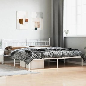 373746 vidaXL Cadru de pat metalic cu tăblie, alb, 193x203 cm