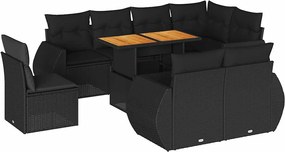 vidaXL Set mobilier de grădină cu perne, 9 piese, negru, poliratan
