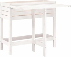 vidaXL Jardinieră de grădină cu blat pliabil alb lemn masiv pin