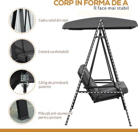 Outsunny Balansoar de Grădină 2 Locuri cu Acoperiș Reglabil și Perne, 144x117x173 cm, Gri Închis | Aosom Romania