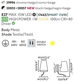 Aplica cu reader LED moderna design elegant LUPE negru/bej