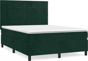 vidaXL Pat box spring cu saltea, verde închis, 140x200 cm, catifea