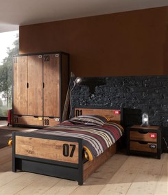 Set Mobilier Cameră Copii ALEX, 4 Piese, Pat 90x200 cm, Pin Masiv și Metal Negru – Vipack