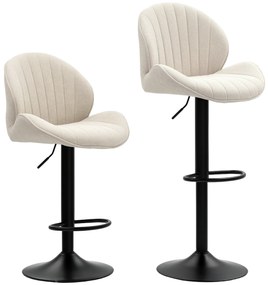 HOMCOM Set de 2 Scaune de Bar cu Suport pentru Picioare, din Țesătură cu Efect de Cinilie, 48x50x94-115 cm, Negru și Bej | Aosom Romania