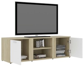Comoda TV, alb si stejar Sonoma, 120 x 34 x 37 cm, PAL 1, alb si stejar sonoma