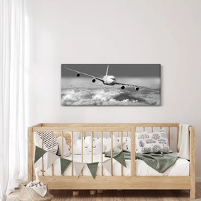 Tablou - Avion în nori, alb și negru (120x50 cm)