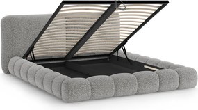 Pat matrimonial gri tapițat cu spațiu de depozitare cu somieră 160x200 cm Solange – Micadoni