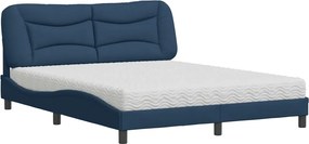vidaXL Pat cu saltea, Hvar, albastru, 160x200cm, material textil