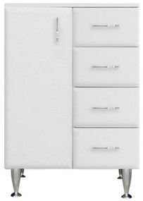 Dulap jos Bianca Plus 60 cu 1 ușă, 4 sertare, alb lucios, stânga