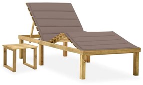 vidaXL Șezlong de grădină cu masă și pernă, lemn de pin tratat
