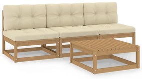 Set mobilier de gradina cu perne, 4 piese, lemn masiv pin maro miere, 1, Da