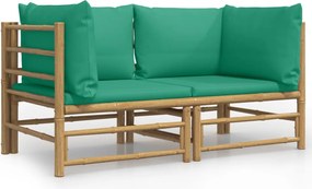 vidaXL Canapele colțar de grădină, cu perne verzi, 2 buc., bambus