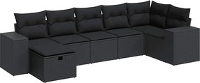 vidaXL Set canapele de grădină cu perne, 7 piese, negru, poliratan