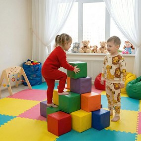 Set HOMCOM 12 Cuburi Moi fara Ftalati, Joc Educativ pentru Copii peste 2 ani, 20x20x20cm, Multicolor | Aosom Romania