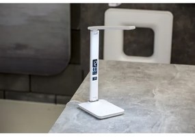 Immax 08934L - LED lampa de masa cu display KINGFISHER LED/9W/230V alba