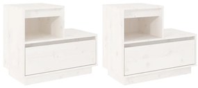 814377 vidaXL Noptiere, 2 buc., alb, 60x34x51 cm, lemn masiv de pin