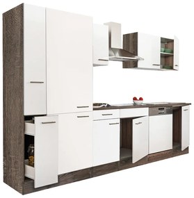 Mobilă de bucătărie Yorki 310, corp din stejar Yorki, față alb satinat, dulap cu raft