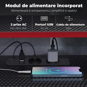 HOMCOM Birou în L cu Prize, 128 cm cu Suport Monitor | Aosom Romania