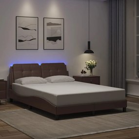 3214105 vidaXL Cadru de pat cu lumini LED, maro, 140x190 cm, piele ecologică